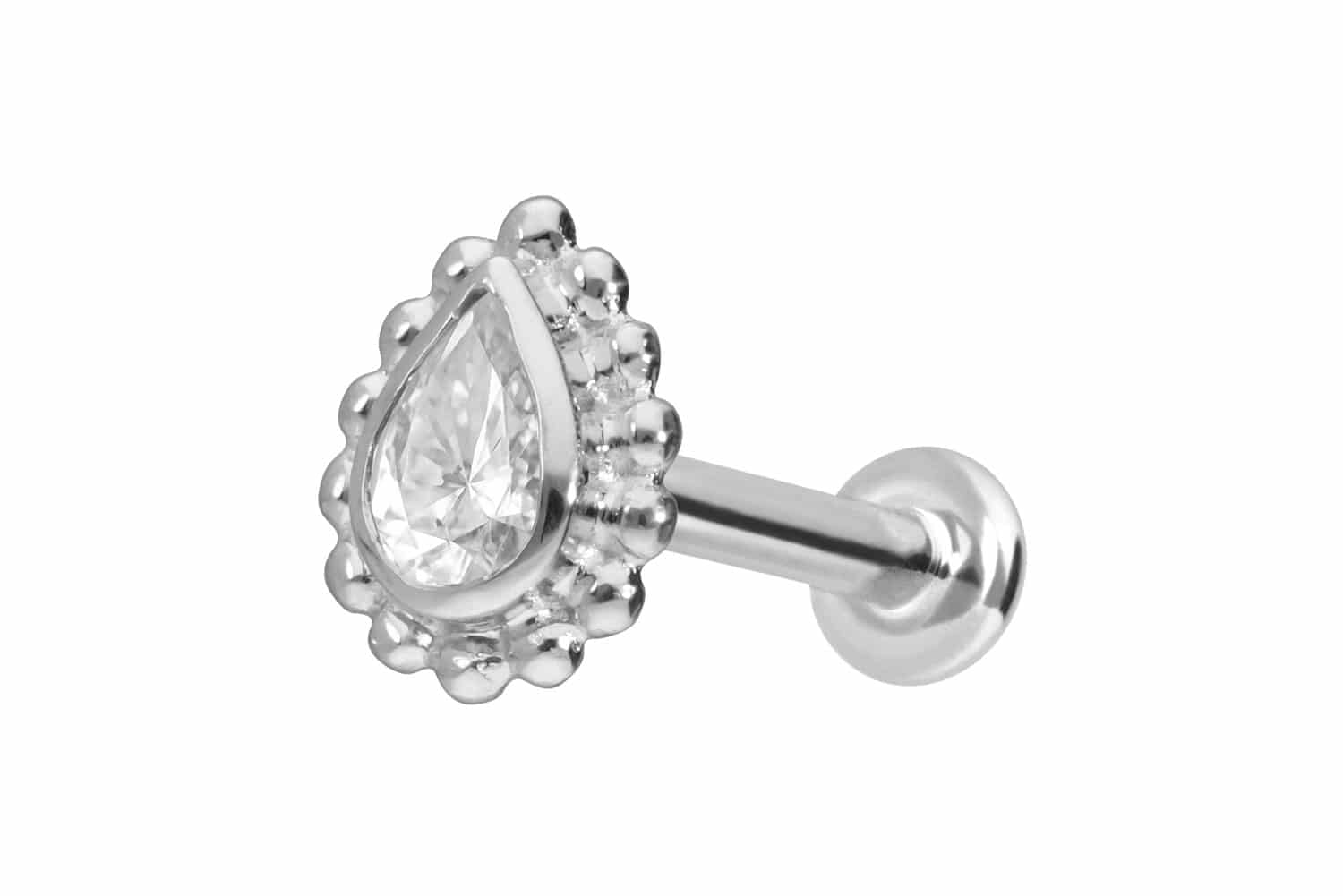 14 Karat Gold Labret Piercing mit Innengewinde MOISSANIT-TROPFEN + KUGELN